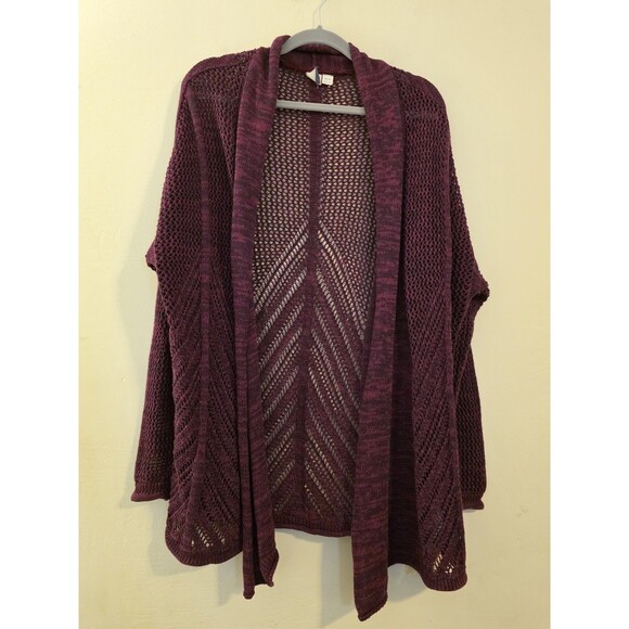 Roxy Women's Sm Take Stock Long Open Weave Boho‎ Purple Maroon Cardigan Sweater - Picture 1 of 8